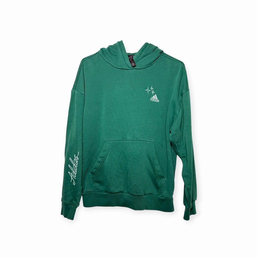 Adidas Green Pullover Hoodie Size Small Embroidered Logo Sleeve Graphic Y2K